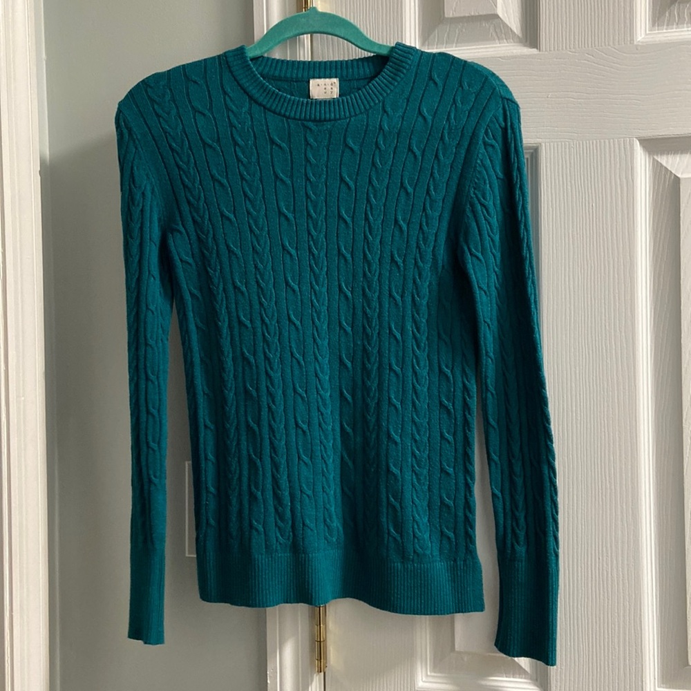 A New Day teal cable knit sweater